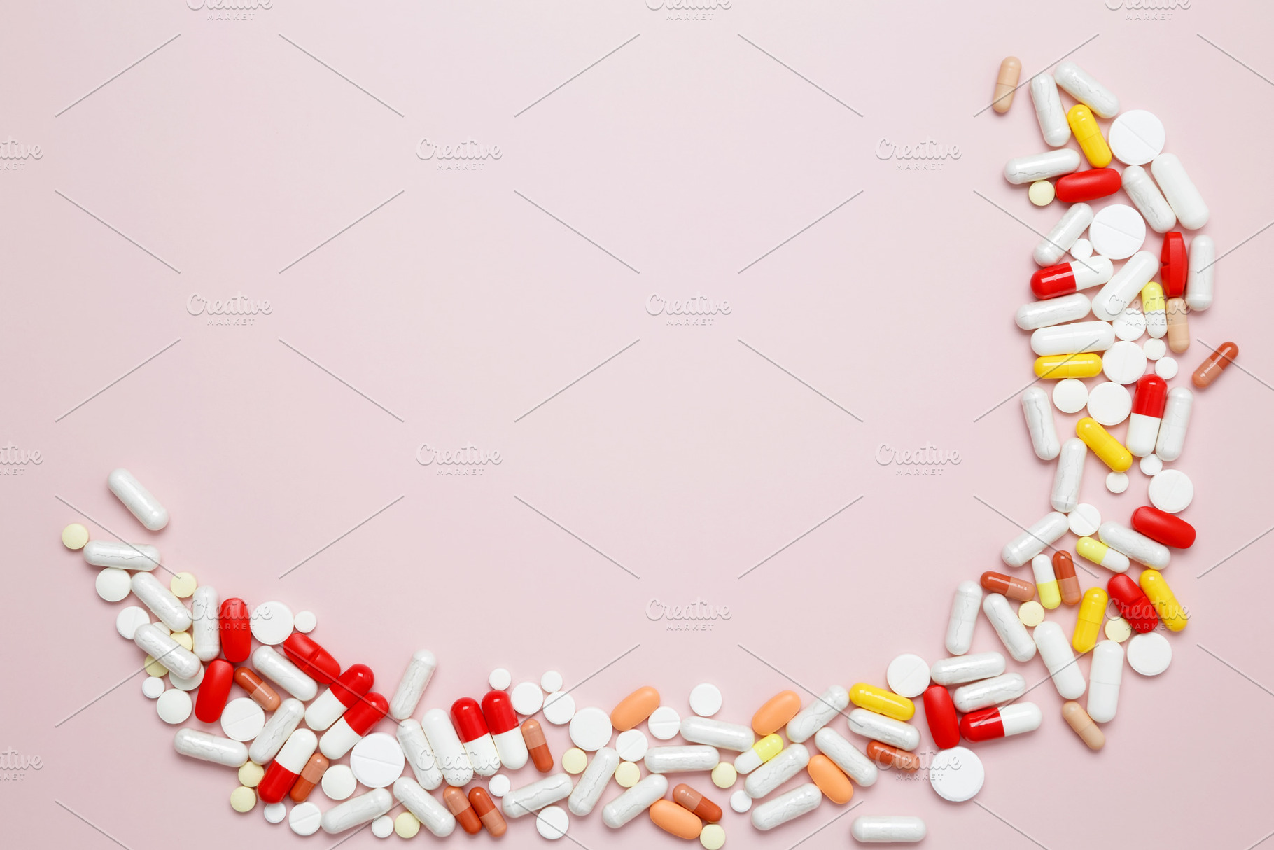 Various medication tablets and capsules. Concept of healthcare and medicine, a Photo by matucha
