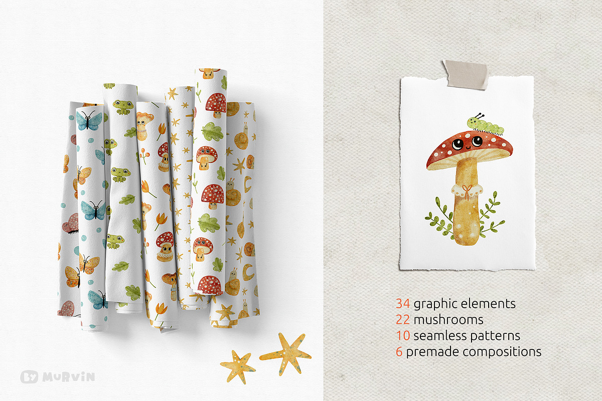 Funny mushrooms. Kids illustrations, a Graphic by Murvin (Photo 2 of 9)