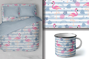 Seamless Pattern Flamingo And Pineap