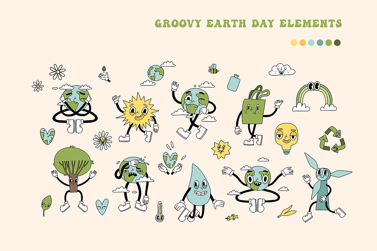 Groovy Earth day elements & prints, a Stationery Template by Cute Atelier (Photo 2 of 9)