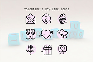 Valentine’s Day Line Icons, an Outline Icon by Lyolya Profitrolya