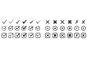 Checkmark and Cross Grunge Set, an Object Illustration by Vector Creator