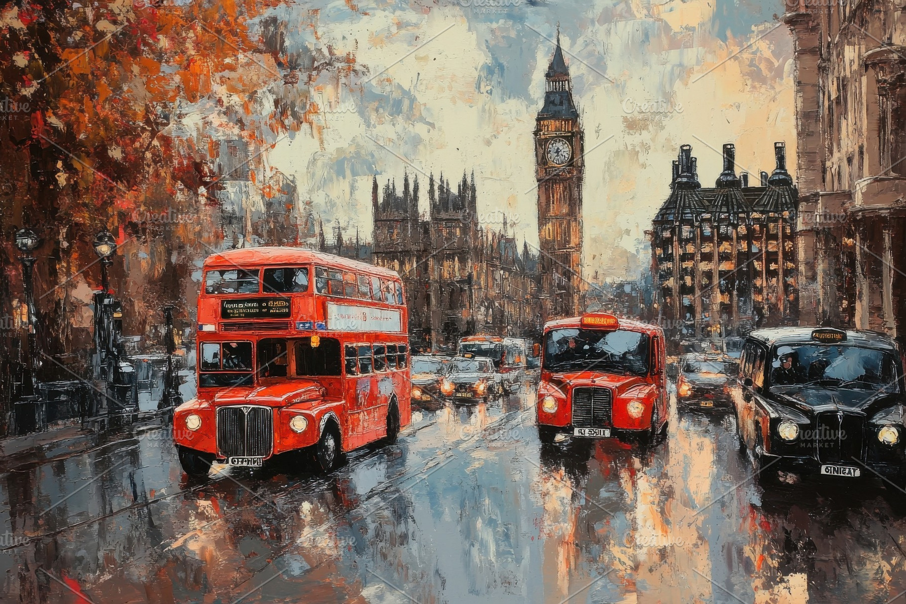 Lively street in London with iconic, a Photo by Iftikhar Alam