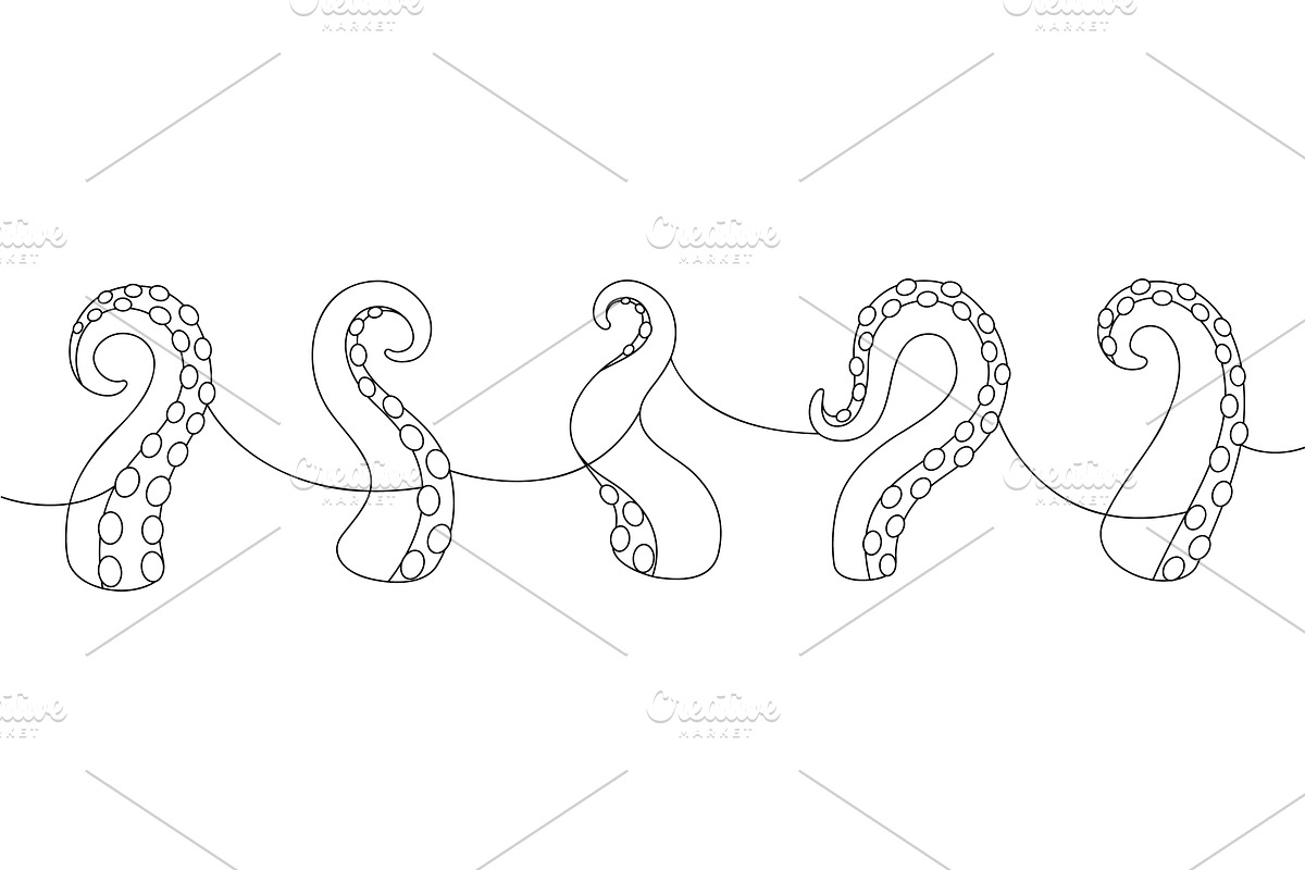 Curled octopus tentacles line art, an Animal Illustration by GraphiShop