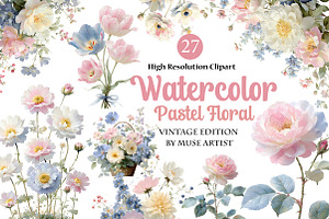 Watercolor Pastel Floral Clipart, an Illustration by DreamArtGraphic