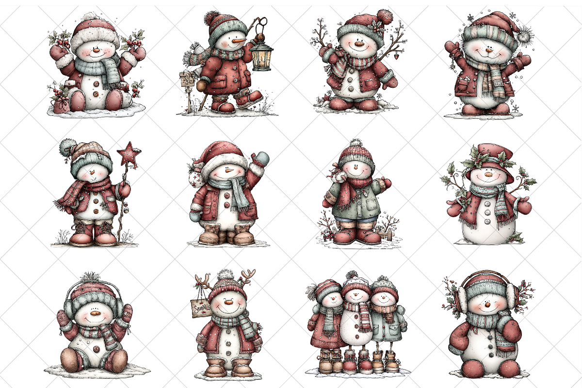 Whimsical Christmas Snowman Clipart, an Illustration by SinaCreation (Photo 6 of 7)