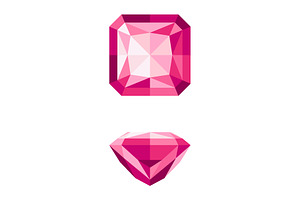 Pink gemstone icon set with