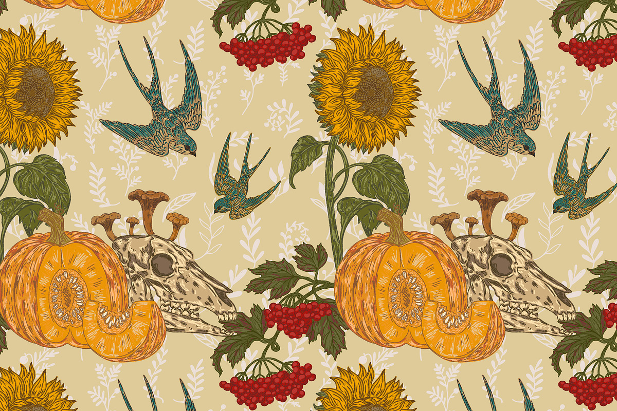 Gothic Autumn Harvest Folk Pattern, a Pattern Graphic by NayaChu (Photo 5 of 9)
