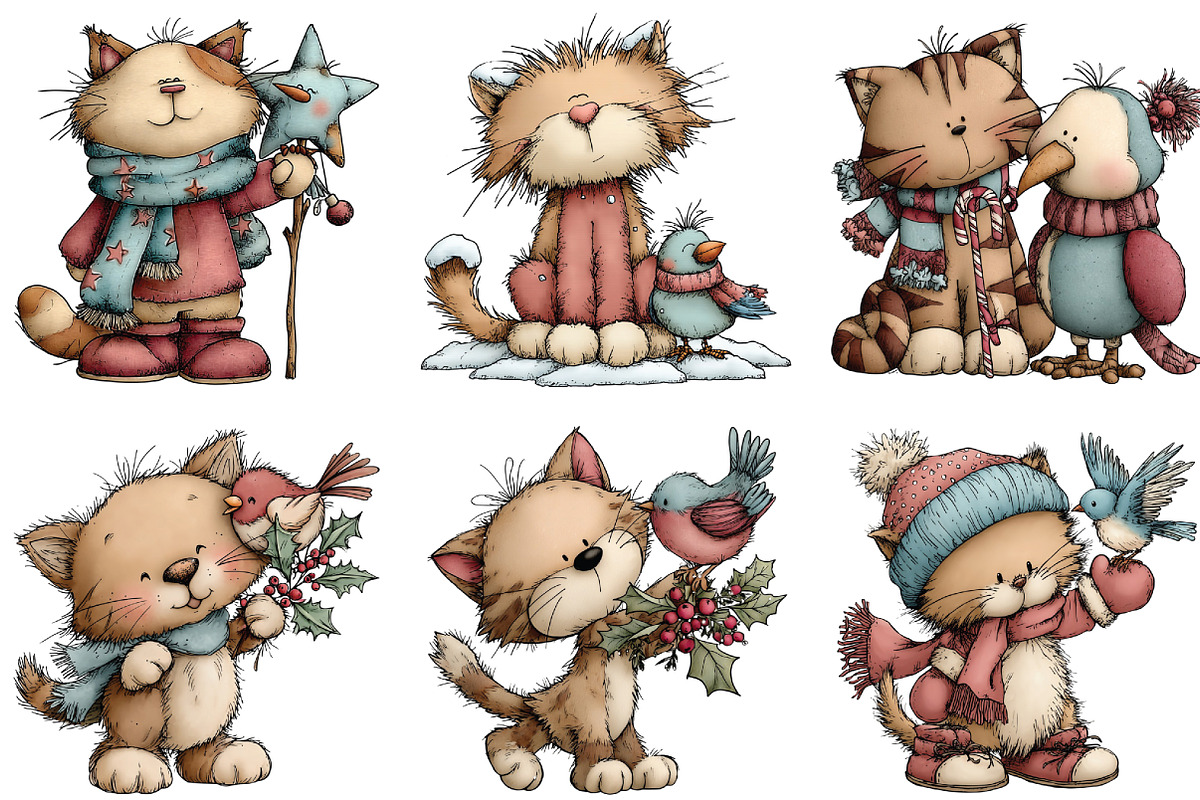 Christmas Cat And Bird Clipart, an Illustration by CraftArtStudio (Photo 5 of 6)