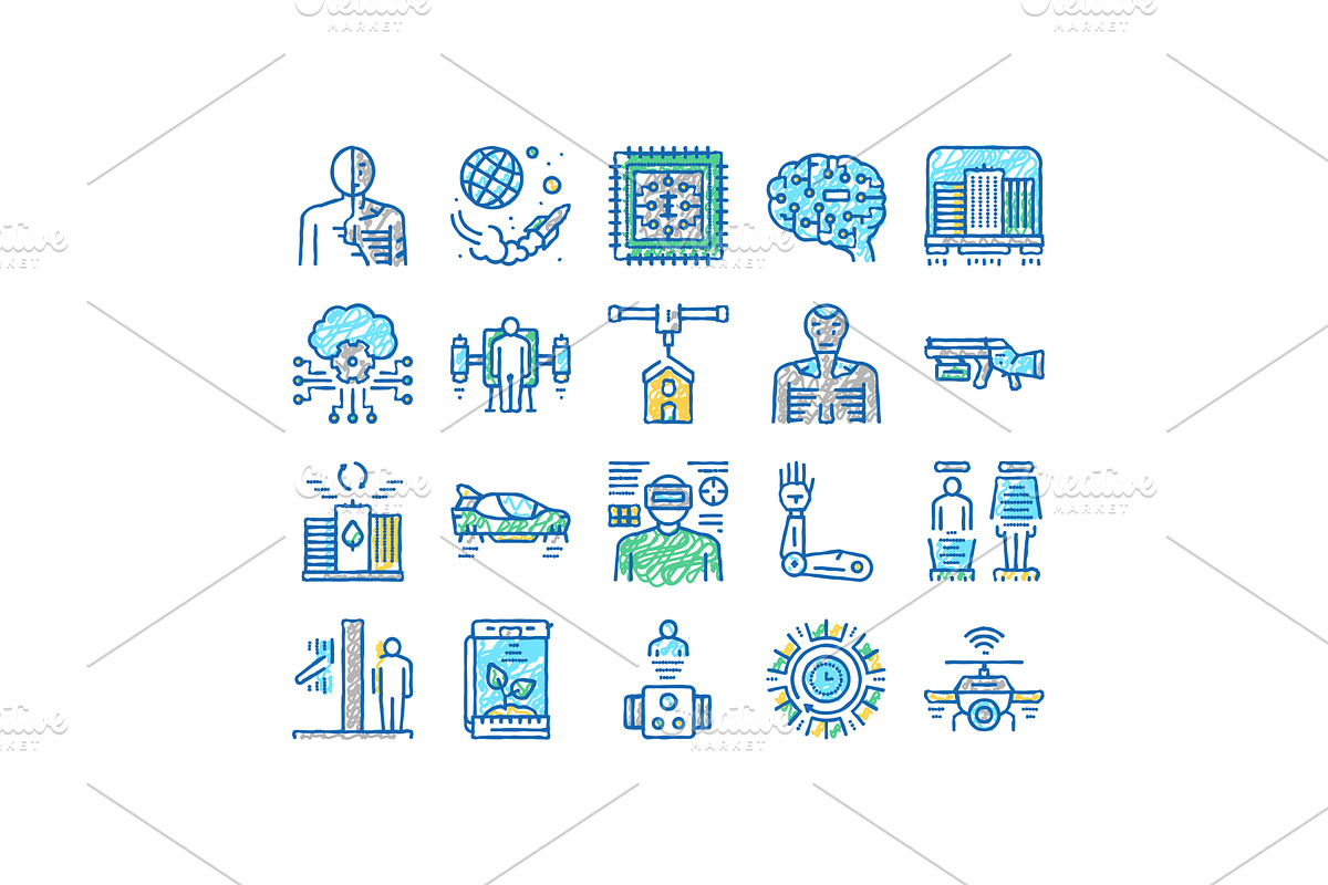 Future Life Devices set Icons hand, an Object Illustration by pikepicture
