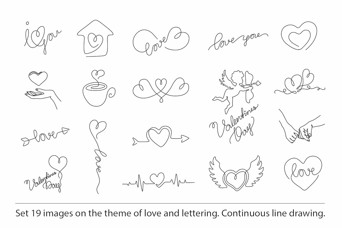 Valentines day. Сontinuous line., a Decorative Illustration by Anastasiia_Dzhioeva (Photo 1 of 6)