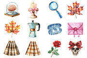 Watercolor Autumn Academia Clipart, a Seasonal Illustration by CitraGraphics (Thumbnail 2 of 6)