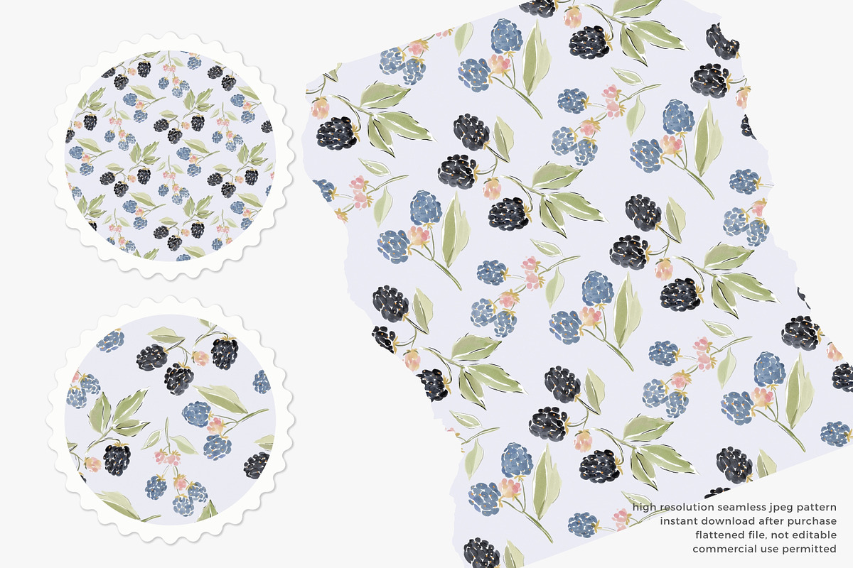 Watercolor blackberry pattern, a Pattern Graphic by Pink Studio Art (Photo 2 of 4)