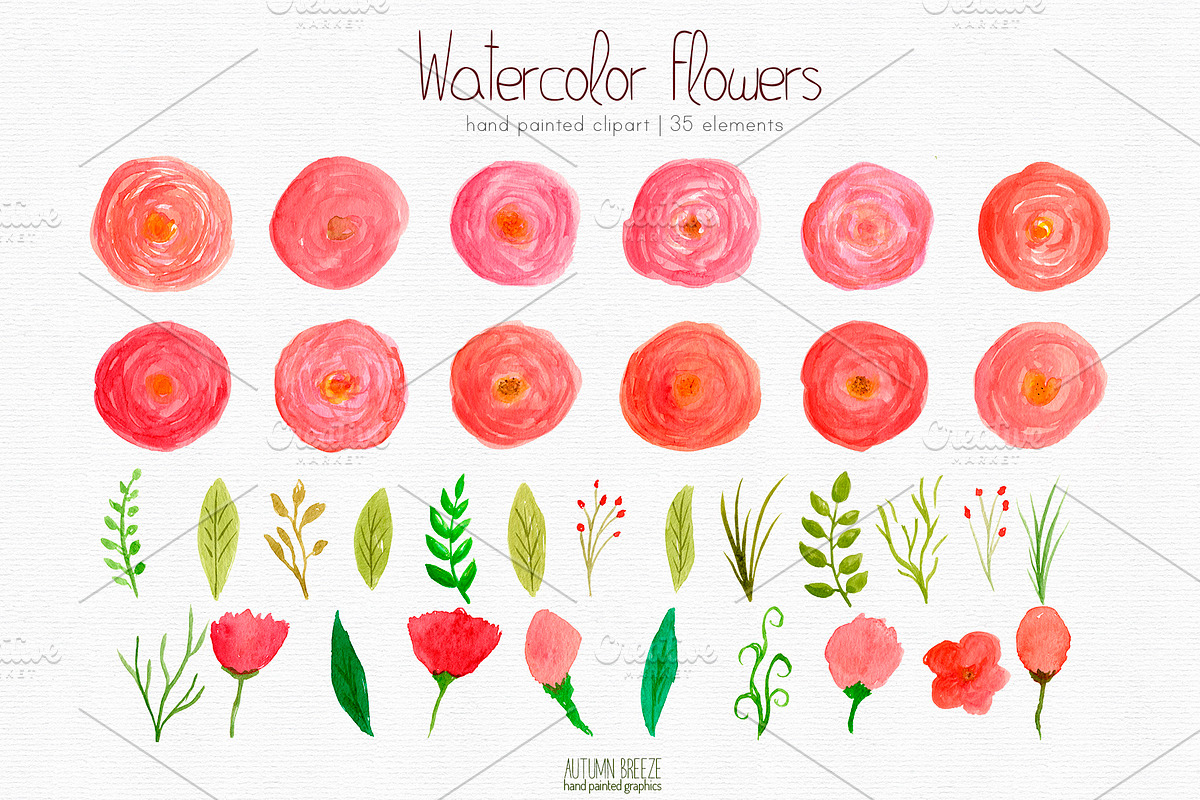 watercolor flowers clipart, a Decorative Illustration by Autumn Breeze (Photo 3 of 3)