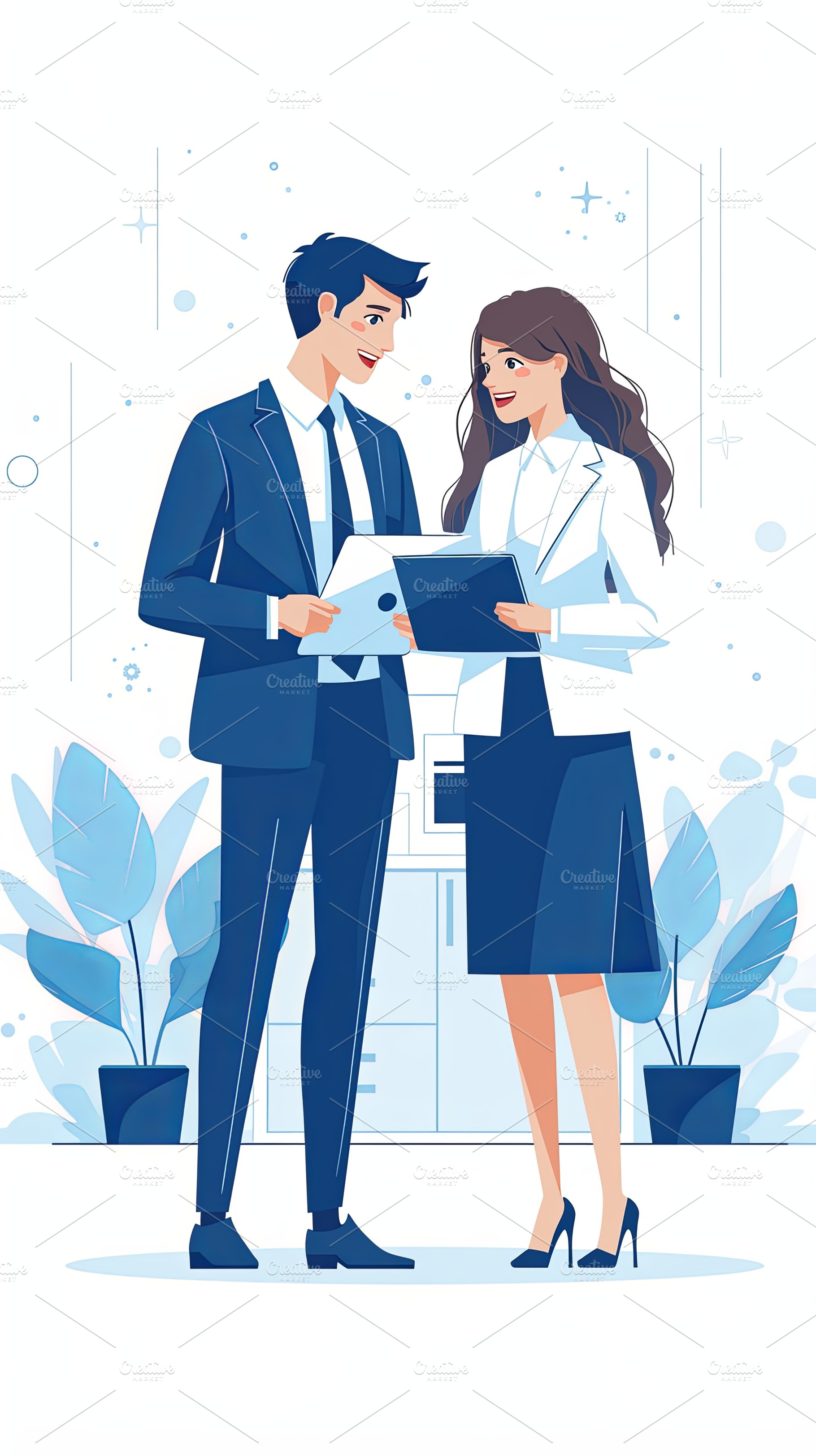 Professional collaboration between a man and woman in a modern office setting, a Photo by AS photostudio