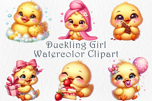 Cute Duckling Girl Clipart., an Animal Illustration by GalaDesign03