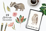 Watercolour Forest Deer Owl Foliage, an Animal Illustration by Bloomella (Thumbnail 3 of 4)