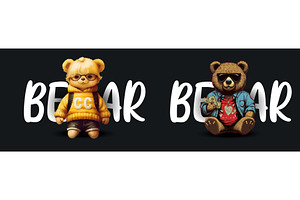 Two Stylish Cartoon Bears: One In A