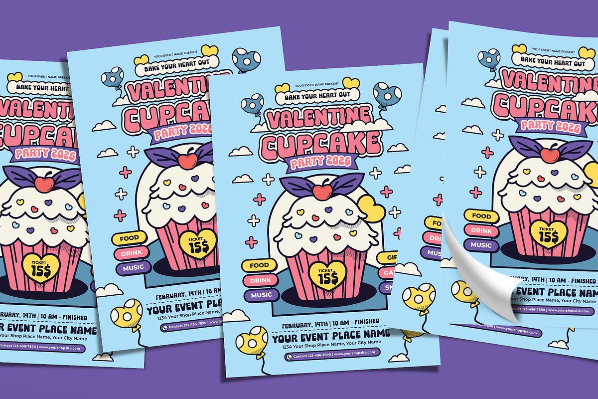 Retro Valentine Cupcake Flyer, a Flyer Template by Tiptop Graphic (Photo 4 of 5)