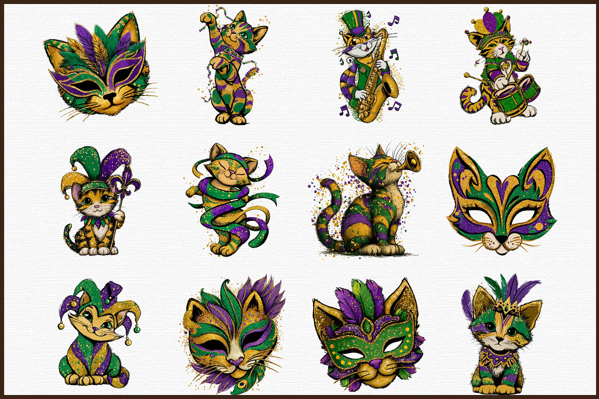 Mardi Gras Cute Kitty Clipart, an Illustration by Sublimation Artist (Photo 3 of 6)