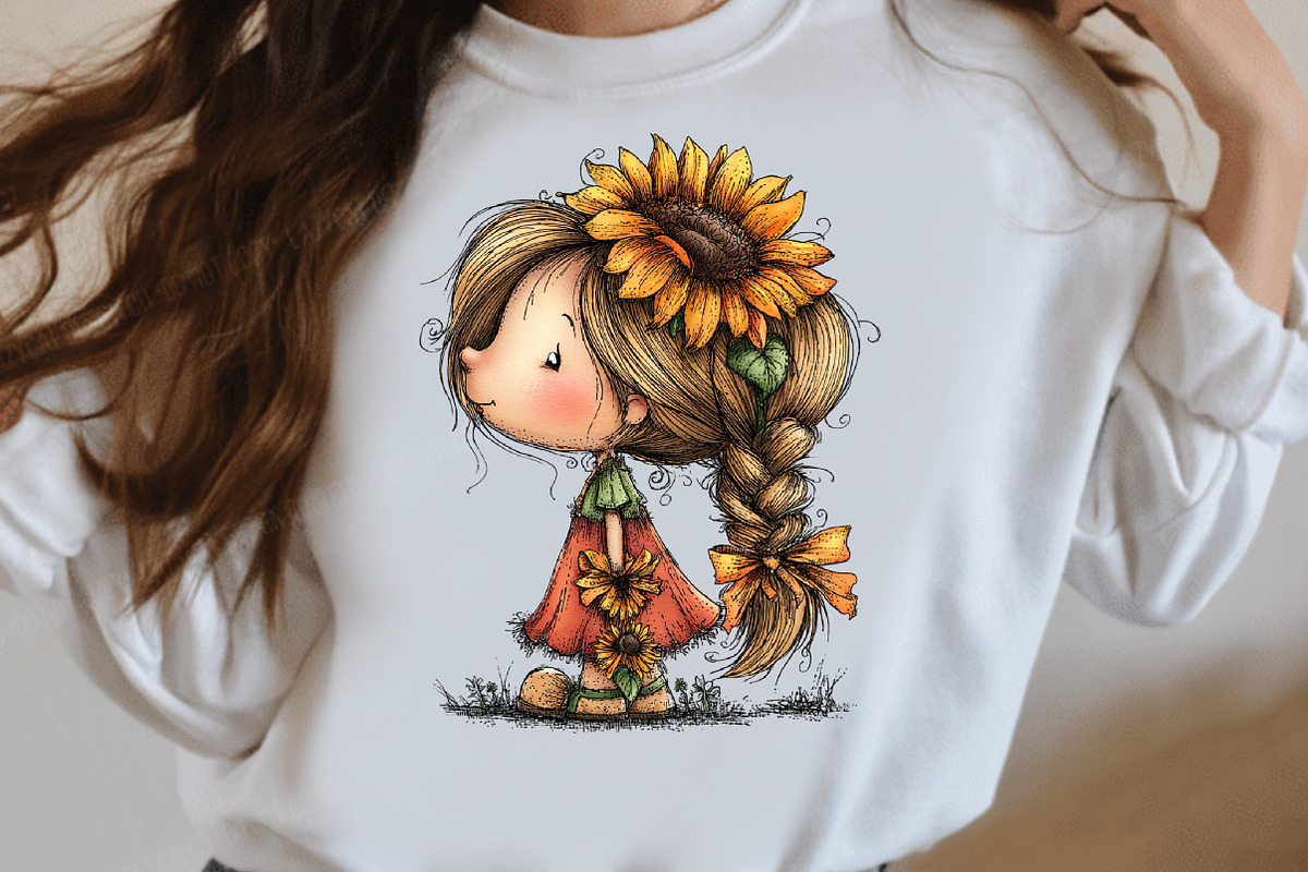 Whimsical Sunflower Girl Clipart, a Seasonal Illustration by Designworld (Photo 8 of 9)
