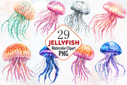 jellyfish, watercolor, cliparts, sea, an Illustration by RobertsArt (Thumbnail 1 of 7)