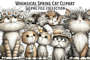 Spring Cat Whimsical Clipart Bundle, an Illustration by Dream Creation (Thumbnail 1 of 6)