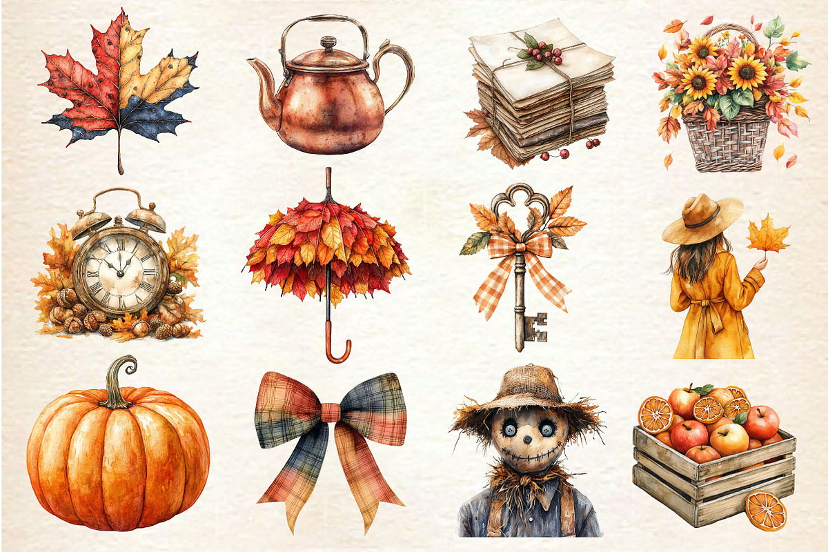 Vintage Fall Decorations Clipart, an Illustration by Dream Creation (Photo 2 of 4)