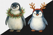 Watercolor Cute Christmas Penguins, an Illustration by Creative Art (Thumbnail 5 of 10)