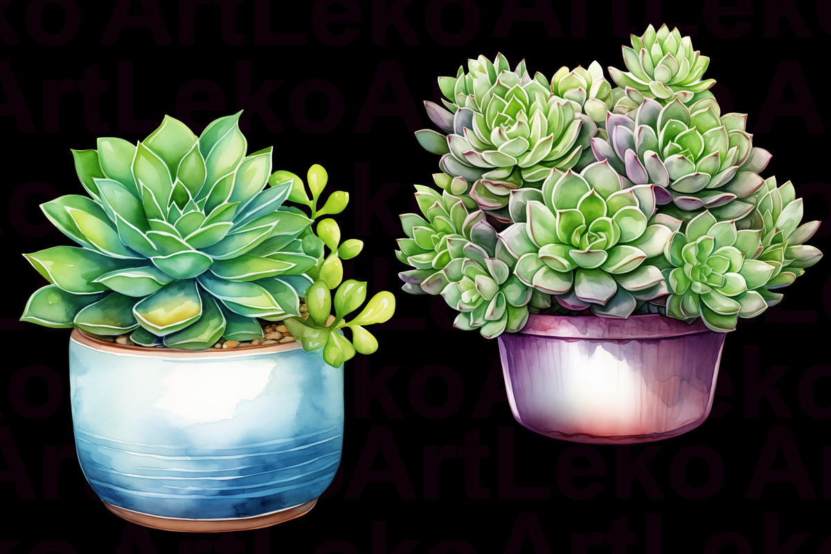 Succulents Watercolour Clipart, a Decorative Illustration by LekoArt (Photo 7 of 10)