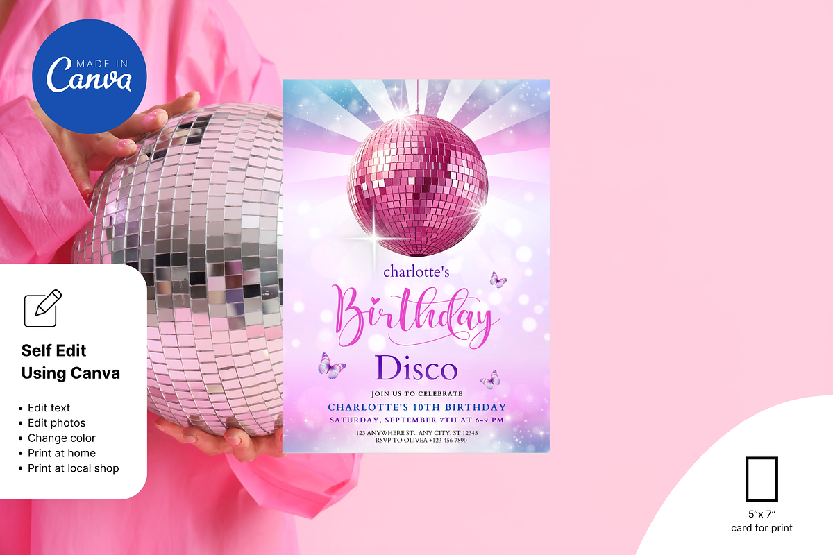 Pink Birthday Disco Party Invitation, an Invitation Template by Earth5168 (Photo 6 of 9)