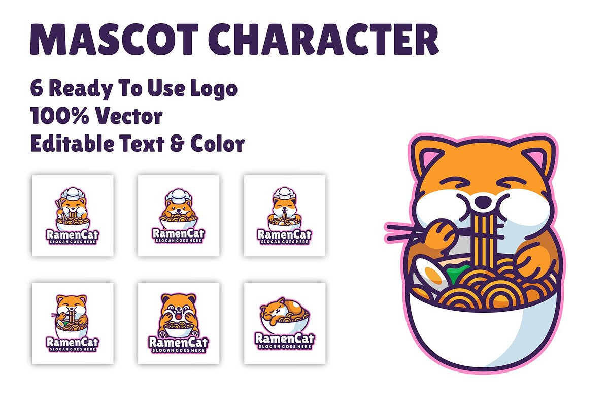 Ramen Cat Mascot Character Logo, a Branding & Logo Template by Artnivora.Std