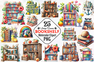Summer Bookshelf Sublimation Clipart, an Illustration by RobertsArt