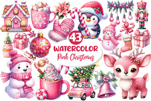Pink Christmas Sublimation Clipart, an Illustration by Dream Creation