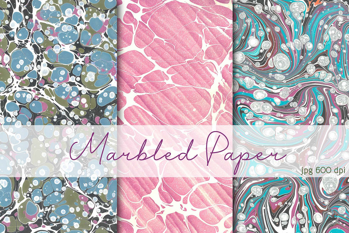 3 Hand Marbled Papers Aquarelle, a Texture Graphic by Marblingdom (Photo 1 of 4)