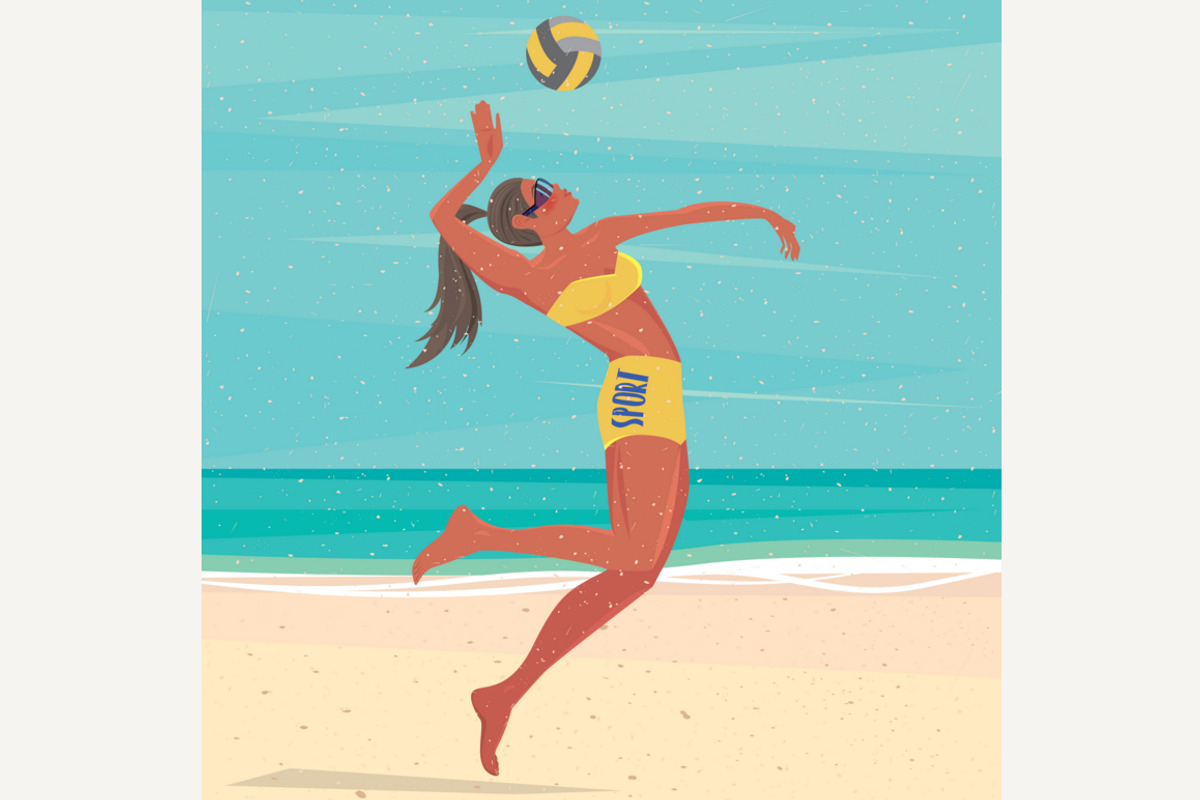 Girl playing with a ball at the sea, a Sport Illustration by Alex and Aris