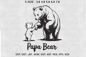 Papa Bear & Cub Embroidery File Cute, an Illustration by Moss Rose