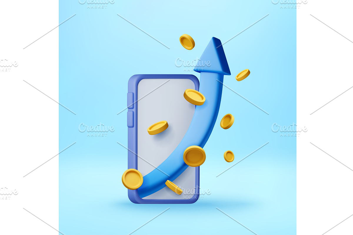 3d arrow rising out of smartphone, a Finance Illustration by Abscent