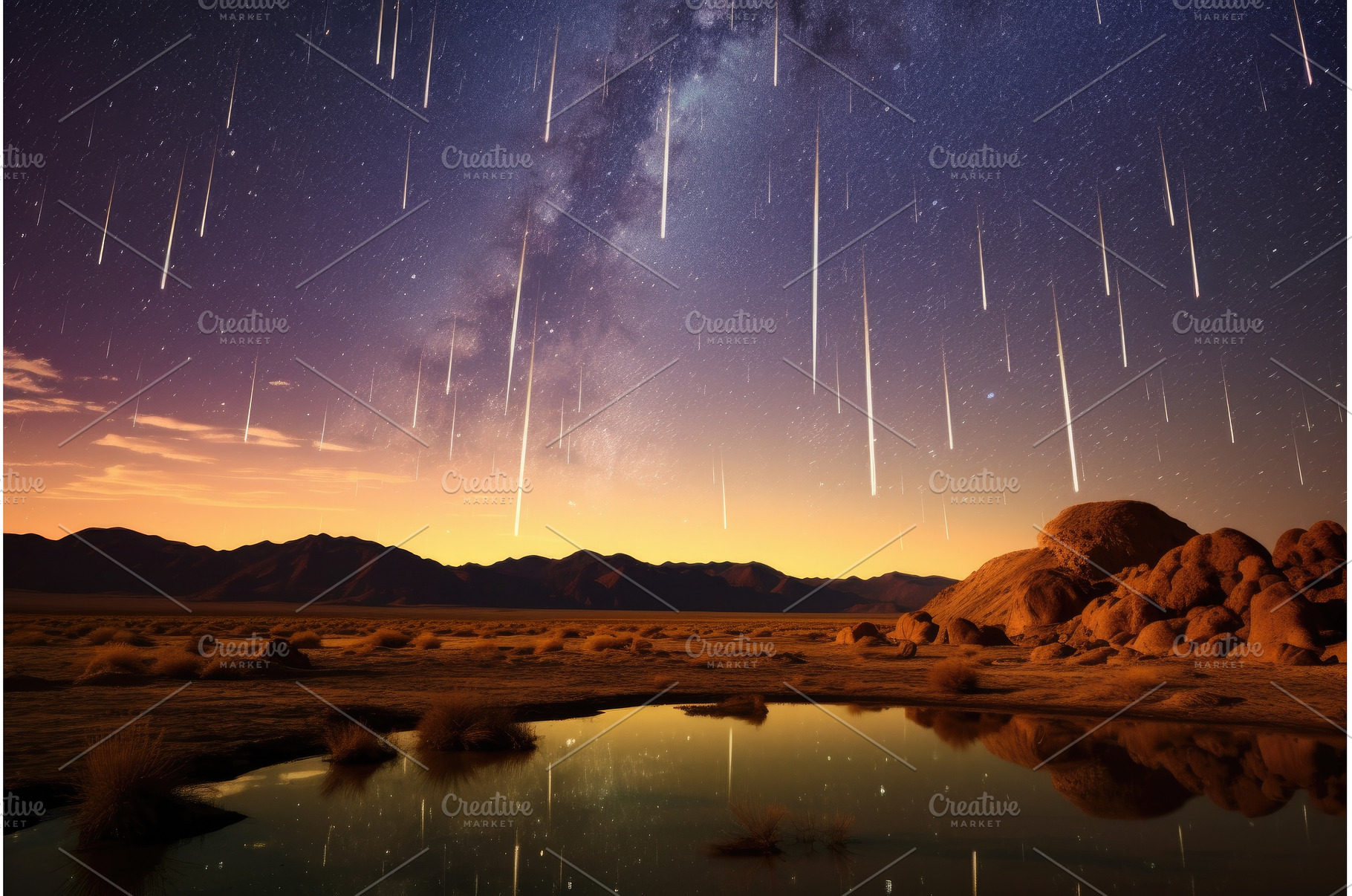 meteor shower over desert landscape, a Nature Photo by Sergey Kotenev