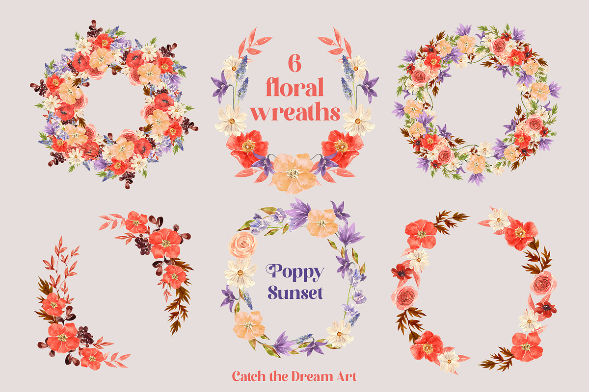 Poppy Sunset Wildflowers Watercolor, a Seasonal Illustration by Catch the Dream Art (Photo 6 of 10)