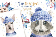 Christmas deer and raccoon animals, an Animal Illustration by Peace ART (Thumbnail 3 of 13)