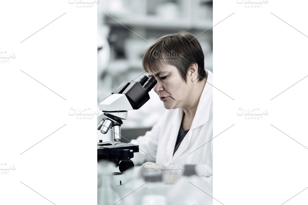 Female scientist examining samples, an Illustration by tilialucida