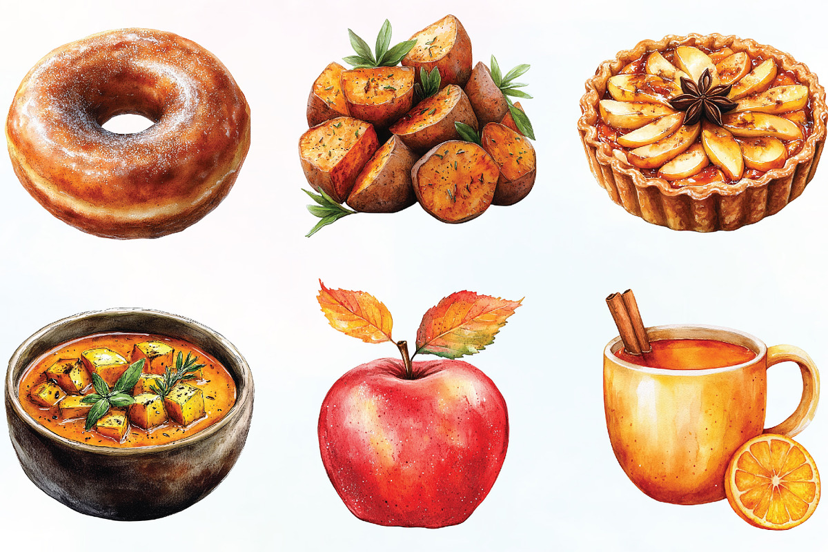 Watercolor Autumn Food Clipart, an Illustration by CraftArtStudio (Photo 2 of 6)