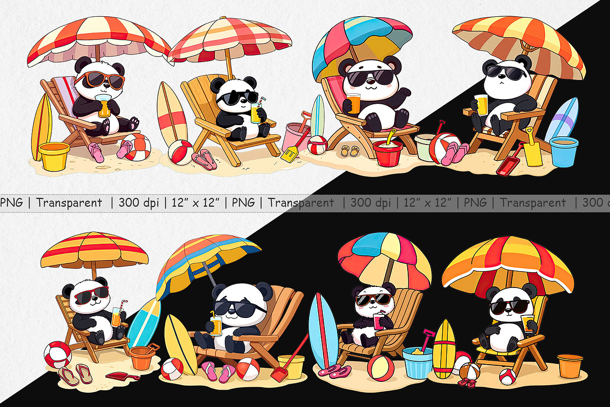 Summer Panda Clipart, a Graphic by Artnoy (Photo 2 of 5)