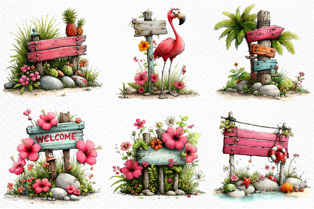 Summer Wood Sign Board Clipart, an Illustration by Craft Nest (Photo 3 of 12)