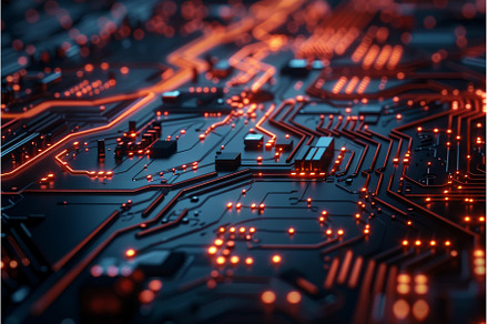 Modern circuit board pulsating with, a Technology Photo by Ylivdesign