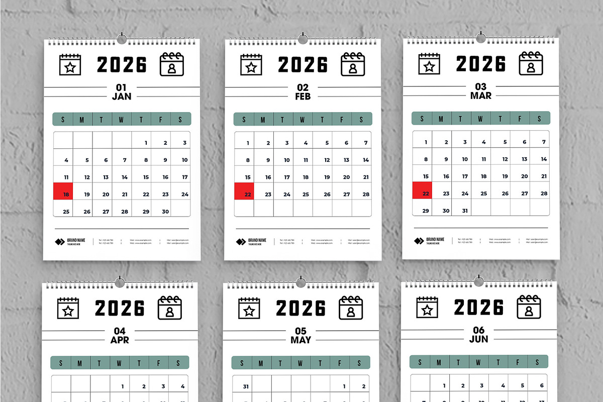 Modern Minimal Calendar Design 2026, a Stationery Template by MightyDesign (Photo 2 of 8)