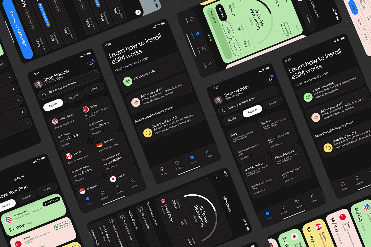 Global Esim App Product Ui Kit, an App Template by Soulfuldesignstudio (Photo 8 of 9)