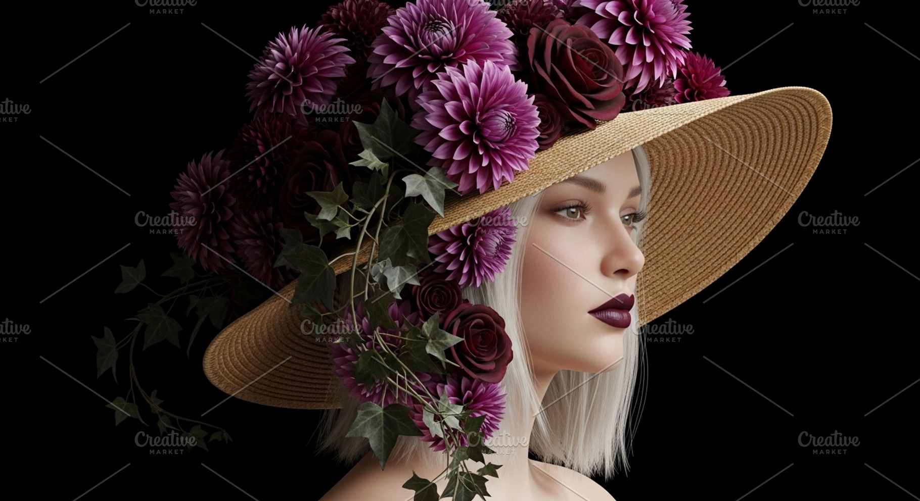 Elegant Woman in Floral Straw Hat, a Person Photo by thepslr