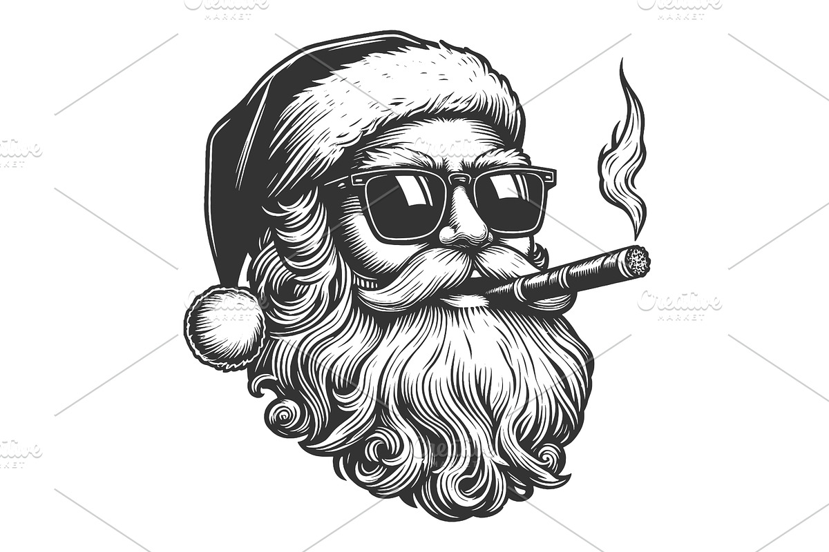 Cool Santa Claus with Sunglasses and, an Illustration by AlexArt